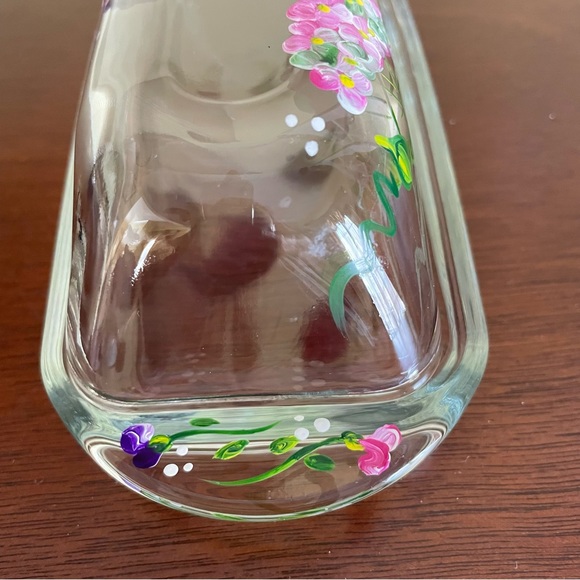 Vintage Hand Painted Flowered Glass Butter Dish With Lid - Picture 4 of 7